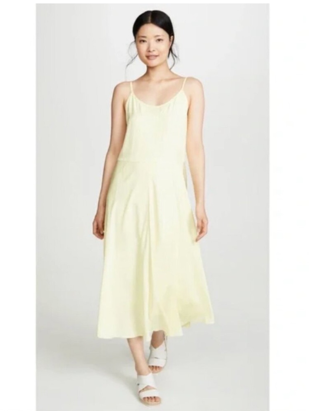 Vince Pale Yellow Slip Midi Dress